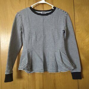 Chelsea 28 Women's XS Gray Black Stripe Peplum Hem Pullover Top Long Sleeve
